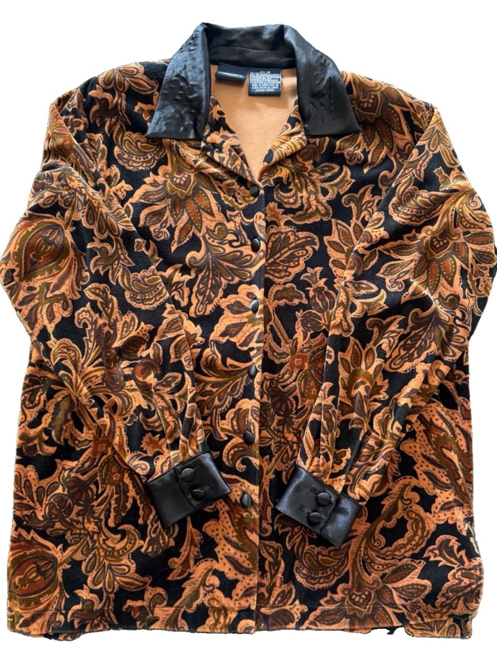 Liz Sport 90s Blouse Medium Paisley Velour Dark Academia Art Nouveau Vintage - Picture 10 of 14